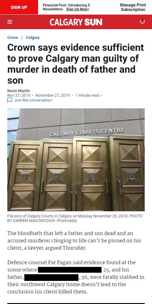 Calgary Sun Crown says evidence sufficient to prove murder of father and son