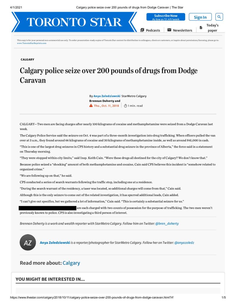 Toronto Star 200 Pounds of Drugs