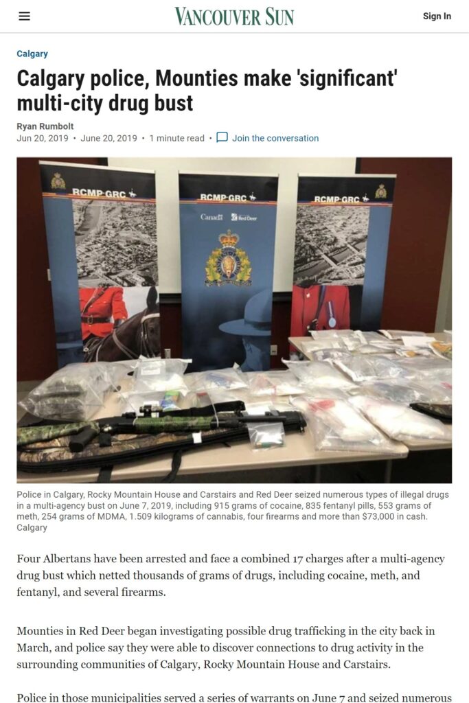 Vancouver Sun: Calgary police, Mounties make 'significant' multi-city drug bust
